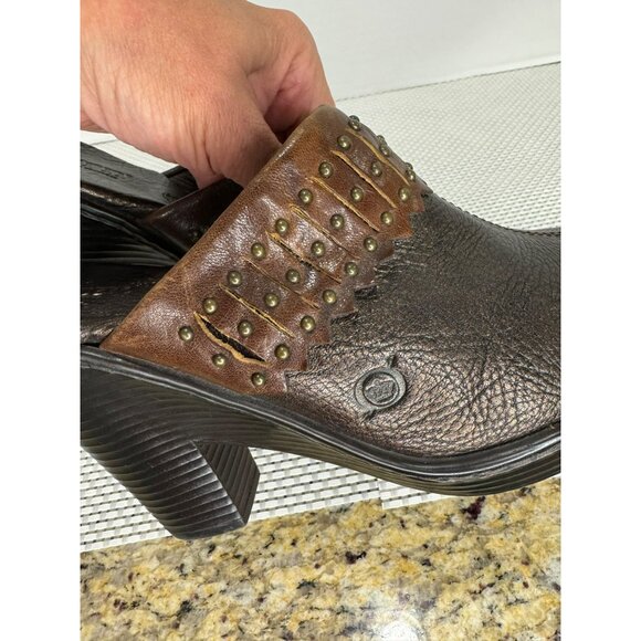 Born Women's Brown Leather Studded Clog Mule Size 8 Metallic Slip On Shoes Boho - Picture 10 of 10